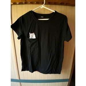 🦋 Middle Finger Pocket Cat T-shirt Cotton T-Shirt